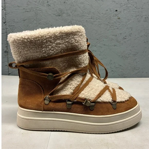 JSLIDES Winter Boots Women's Brown Suede Shearling Lined Lace Up Casual 8.5 - Picture 2 of 16